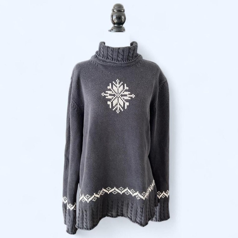 90s Northern Reflections Black Knit Snowflake Holiday Cabincore Sweater XL